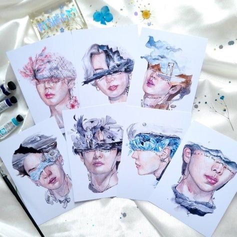 Apollo Dionysus, Dionysus Hades, Bts Watercolor, Hope Painting, Kpop Drawings, Bts Drawings, Watercolor Wall Art, Bts Chibi, Kpop Fanart