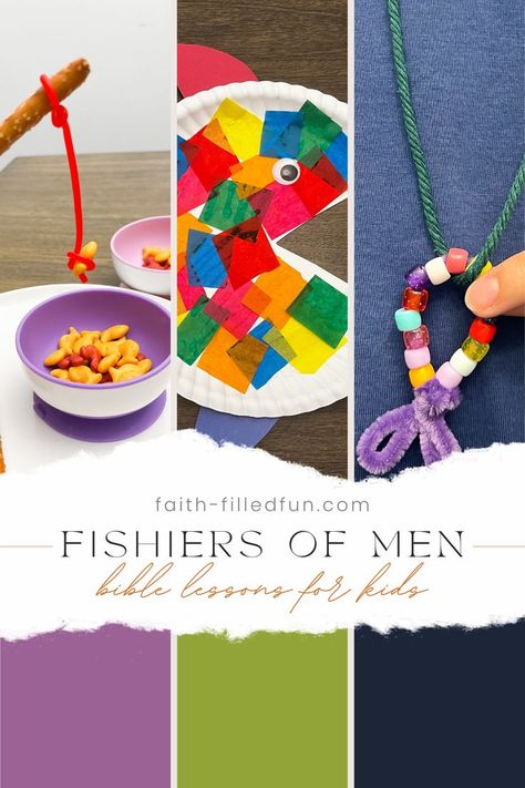 fishers of men fishing themed bible lesson for kids. snack, craft and activity ideas included Jesus Preschool, Bible Crafts Sunday School, Fishers Of Men, Nursery Crafts, Kids Sunday School Lessons, Children's Church Crafts, Bible Story Crafts, Sunday School Kids, Preschool Bible