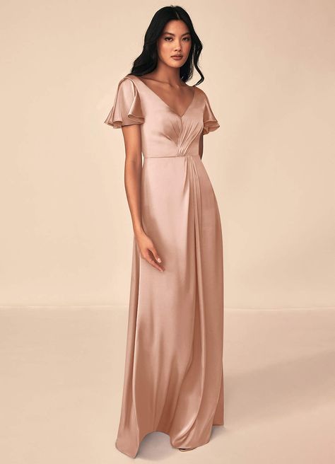 Azazie Soren Stretch Satin Dress Rose Gold Bridesmaid Dresses | Azazie Rose Gold Satin Dress, Rose Gold Bridesmaid Dresses, Satin Dress Bridesmaid, Gold Satin Dress, Rose Gold Bridesmaid Dress, Dress Rose Gold, Rose Gold Satin, Rose Gold Bridesmaid, Stretch Satin Dress