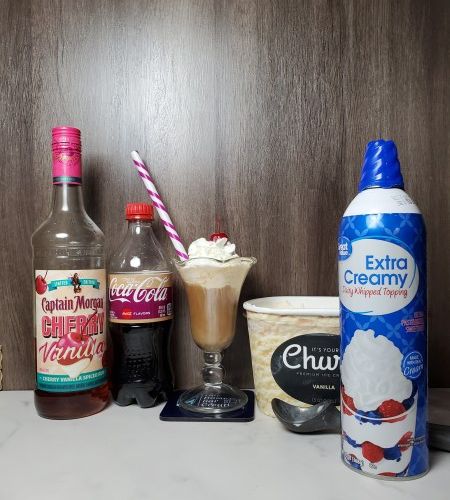 Captain Morgan Cherry Vanilla Coke Float - Our Home Bar Creations Cherry Vanilla Captain Morgan Recipes, Captain Morgan Cherry Vanilla Drinks, Captain Morgan Cherry Vanilla, Cherry Vanilla Coke, Captain Morgan Drinks, Giggle Water, Vanilla Drinks, Coke Float, Sleepover Party Games