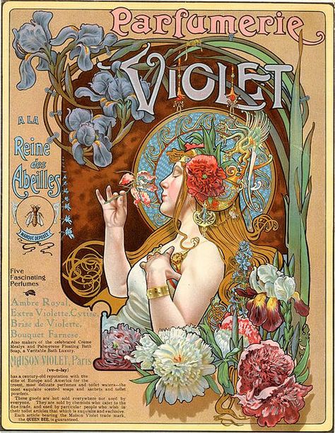 'Parfumerie Violet' advertising poster by Alfons Mucha Vintage Parfum, Art Nouveau Mucha, Alphonse Mucha Art, Mucha Art, Arte Indie, Alfons Mucha, Art Nouveau Poster, The Perfume, Alphonse Mucha