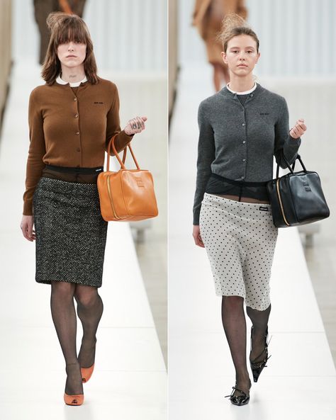 Polka Dot Tights, Fall 2023 Ready To Wear, 2023 Ready To Wear, Polka Dot Skirt, Dot Skirt, Fall 2023, White Long Sleeve, Miu Miu, Polka Dot