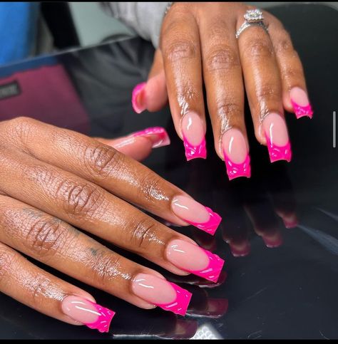 Hot Pink Nails Ideas, Plain Nails, Long Acrylic Nail Designs, Hot Pink Nails, Unique Acrylic Nails, Square Acrylic Nails, 3d Nail, Classy Nails, 3d Nail Art