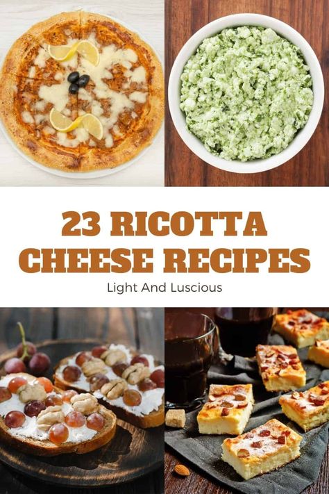 These 23 Ricotta Cheese Recipes are going to be a great resource when you want to add a bit of light and luscious flavor to your dishes! Cooking With Ricotta Cheese, Ricotta Savory Recipes, Savoury Ricotta Recipes, Recipes That Use Ricotta, Riccota Cheese Recipes Low Carb, Use Up Ricotta Cheese, Ways To Use Ricotta Cheese, Riccota Cheese Recipes Dinners, What To Do With Ricotta Cheese