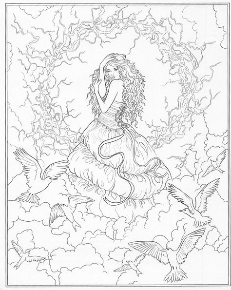 Selena Fenech Colouring Pages, Illustration For Kids, Adult Colouring Printables, Adult Coloring Designs, Detailed Coloring Pages, Adult Colouring Pages, Fairy Coloring Pages, Fairy Coloring, Unique Drawings