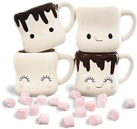 Diy Fall Ideas, Hot Chocolate Mugs, Hot Chocolate Cup, Marshmallow Mugs, Cute Marshmallows, Chocolate Mugs, Hot Chocolate Bars, Cocoa Bar, Cute Coffee Mugs