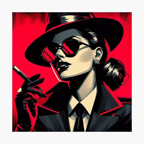 Get my art printed on awesome products. Support me at Redbubble #RBandME: https://www.redbubble.com/i/photographic-print/Crime-Woman-Vintage-neo-noir-black-and-red-by-RESToRAPTOR/157920037.6Q0TX?asc=u Film Noir Art, Vintage Woman Illustration, Noir Poster, Neo Art Deco, Noir Detective, Cigars And Women, Neon Noir, Beautiful Art Paintings, Doodle Illustration