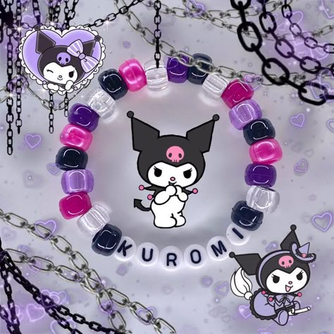 Kuromi Kandi, Kuromi Purple, Bracelets Kandi, Pastel Cottagecore, Kawaii Bracelet, Pulseras Kandi, Moldes Halloween, Cottagecore Kawaii, Kandi Inspo