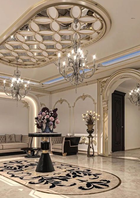 Neoclassical Ceiling Design, Banquet Hall Design Interiors Luxury, Classic Ceiling Design Luxury, Classical Ceiling Design, Classic Ceiling Design, House Hall Design, Materials Board Interior Design, Luxury Mansions Interior, Tuscan Style Homes