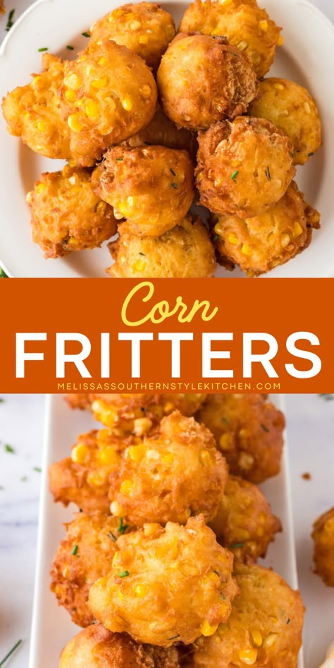 Learn how to make corn fritters and serve crispy and puffy summer appetizers for a party! An easy corn fritters recipe that will give you a crispy golden meal. Don't miss this delicious snack recipe! Deep Fried Corn Fritters, Spicy Corn Nuggets, Jiffy Mix Corn Fritters Easy, Creamed Corn Fritters Recipe, Corn Appetizer, Corn Fritters Recipe, Corn Nuggets, Corn Fritter, Sweet Corn Fritters