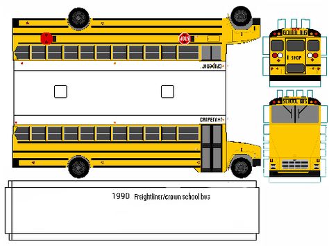 Cartoon School Bus, Free Paper Models, Yellow School Bus, Paper Templates Printable, Paper Car, Bus Line, School Paper, Vw Cars, Paper Model