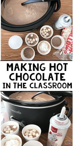 Making Hot Chocolate In The Classroom. #crockpothotchocolate #slowcookerhotchocolate #hotchocolateintheclassroom #kindergarten #firstgrade #polarexpresshotchocolate Making Hot Chocolate, Classroom Christmas Party, Cooking In The Classroom, Crockpot Hot Chocolate, School Christmas Party, Christmas Kindergarten, Chocolate Recipe, Hot Chocolate Bars, Cocoa Bar