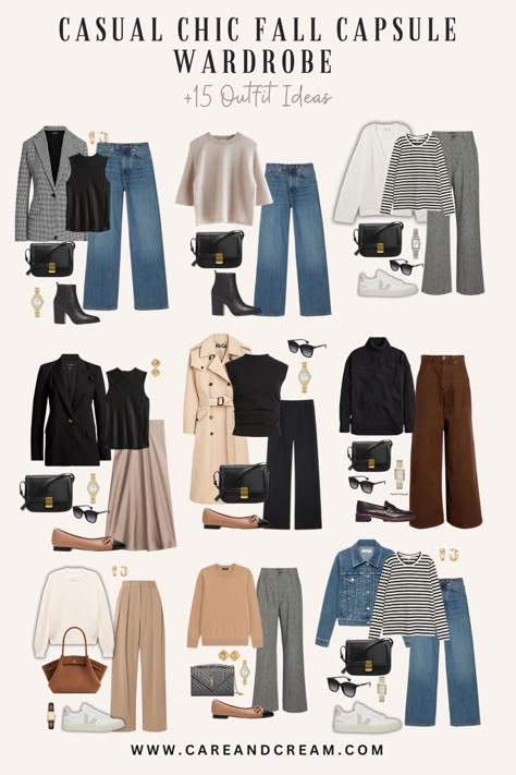 Update your fall style with our casual chic fall capsule wardrobe. The post also features 15 fall outfit ideas for that classy, cozy autumn feel. Discover fall wardrobe essentials and staples, must-have fall basics, and diverse casual chic fall outfits. Dive into this perfect blend of fall fashion and function to revamp your fall outfits for women. Explore now and ace the fall look! Style Looks Woman, Summer/fall 2024 Fashion Trends, Jacket Must Haves, Fall Outfits Ideas 2024, Autumn Must Haves Outfits, 2 Week Fall Travel Capsule, Clothes Style Ideas Outfit, 2024 Fall Styles For Women, Autumn Fashion 2024 Women