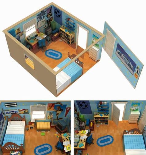 PAPERMAU: Toy Story 3 - Andy's Room Diorama Paper Model - by Paper Replika Toy Story Paper Craft, Toy Story Andy's Room, Andys Room Toy Story, Diorama Paper, Room Diorama, Andy's Room, Andys Room, Toy Story Crafts, Mickey Mouse Design