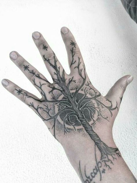 Tree Hand Tattoo Men, Lord Of The Rings Tree Of Gondor, Nerdy Hand Tattoos, Lotr White Tree Tattoo, Tree Hand Tattoos For Women, Tree On Hand Tattoo, Lotr Tattoo Finger, Tree Of Life Hand Tattoo Men, Celtic Hand Tattoos Men