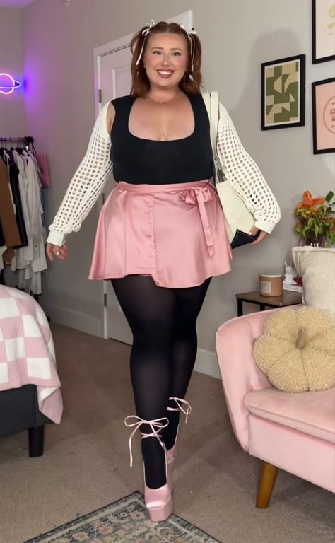 Balletcore Outfits Plus Size, Ballet Core Plus Size, Plus Size Pinup, Plus Size Balletcore, Coquette Plus Size, Plus Size Pink Outfits, Plus Size Feminine Style, Plus Size Coquette, Girly Fits