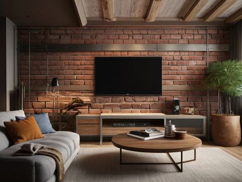 17 Brick TV Wall Design Ideas for 2024 - TrendingBuzzX Brick Cladding Interior Wall Design, Tv Wall Cladding, Brick Tv Wall, Tv Wall Design Ideas, Easy Small Business Ideas, Cladding Wall, Wall Design Ideas, Metal Beam, Brick Cladding