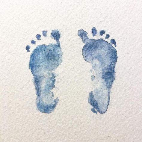 Part of a gift for brand new grandparents. 👶🏻👣❤️ #babyfootprints #commission #watercolorpainting #itsaboy💙 #footprints… | Instagram Foot Print Drawing, Baby Reflexology, Baby Watercolor, Water Footprint, Pregnancy Art, Watercolor Paintings Nature, Baby Footprint, New Grandparents