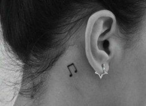 Aura Tatoos, Music Behind Ear Tattoo, Hand Tattoos Music, Music Ear Tattoo, Music Tattoo Behind Ear, Music Note Behind Ear Tattoo, 3 Heart Tattoo Designs, Tattoo Designs Behind The Ear, 4 Star Tattoo