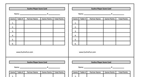 Euchre Player Score Card-6 games.pdf Euchre Score Cards, Name Games, Player Card, Table Games, Recipe Cards, Board Games, Card Games, Quilting, Sewing