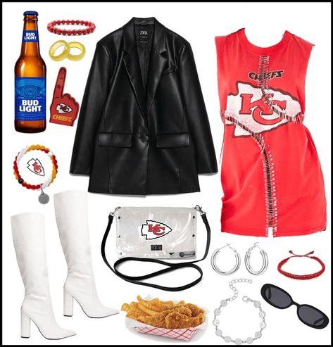 Kansas City Chiefs Gameday Outfit Outfit | ShopLook Kansas City Chiefs Outfit Ideas, Ku Game Day Outfits, Actor Outfits, Chiefs Game Day Outfit, Chiefs Outfit, Chiefs Game Day, Nfl Fashion, Gameday Fashion, Chiefs Game