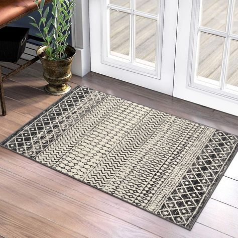 Nailttos Moroccan Area Rug, 2x3 Black Distressed Entryway Rug Non-Slip Small Rug, Soft Low-Pile Washable Indoor Door Mat Floor Carpet for Entrance Bedroom Kitchen Bathroom Distressed Doors, Kitchen Rugs Washable, Kitchen Area Rugs, Geometric Floor, Indoor Door, Indoor Door Mats, Indoor Doors, Chic Rug, Front Door Mats