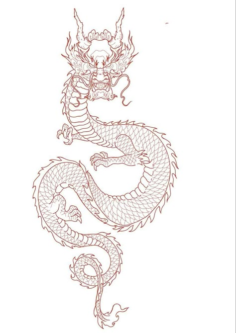 Japanese Dragon Drawing Sketches, Dragon Tattoo Drawing Design, Chinese Dragon Drawing Sketches, Red Chinese Dragon Tattoo, Asian Dragon Drawing, Red Dragon Drawing, Chinese Dragon Tattoo, Chinese Dragon Drawing, Dragon Tattoo Stencil