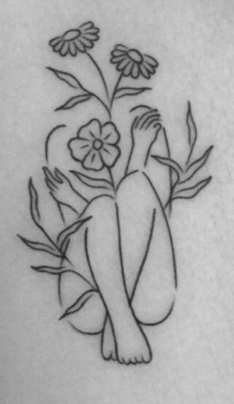 Women Siloute Tattoo, Female Silhouette Tattoo With Flowers, Naked Lady Plant Tattoo, Womans Silloute Tattoo, Woman Figure Tattoo, Womanhood Tattoo, Woman Outline Tattoo, Love Tattoo Ideas, Self-love Tattoo Ideas