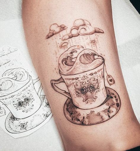 Storm In A Teacup Tattoo, Tea Tattoo Ideas, Tea Cup Tattoo, Tea Tattoo, Teacup Tattoo, British Tea Party, Storm In A Teacup, Cup Tattoo, Tea Drinkers