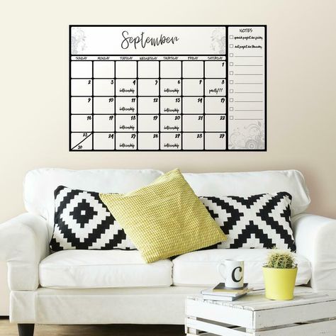 Scroll Dry Erase Calendar Peel and Stick Wall Decals - Walmart.com - Walmart.com Bedroom Calendar, Dry Erase Wall Calendar, Roommate Decor, Whiteboard Calendar, Detailed World Map, Office Organization At Work, Office Decor Professional, Office Wall Decals, Bedroom Decals