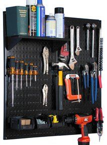 Metal Pegboard Utility Tool Storage Kit – Black Pegboard & Black Accessories Black Pegboard, Tool Pegboard, Pegboard Storage, Metal Pegboard, Socket Organizer, Pegboard Organization, Tool Board, Garage Tool Storage, Pegboard Accessories