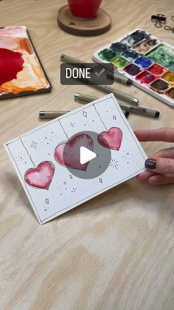 Gabriela Zamfirov | Ink & Watercolor Illustrator on Instagram: "Hello creative fellow 👋 Here is one more of my Valentine’s series. This easy card design that everyone can make is so simple but so special and beautiful.  I really like to encourage you to get creative and make a special card for your loved one ❤️" Quick Art, Watercolor Calendar, San Valentine, Ink Watercolor, Color Painting, Illustrators On Instagram, Special Cards, My Valentine, Get Creative