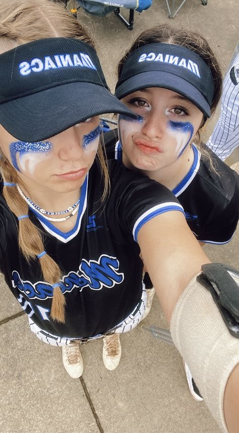 Eyeblack Softball Designs, Cute Softball Hairstyles Easy, Softball Hairstyles Easy, Hairstyles For Softball, Easy Softball Hairstyles, Cute Softball Hairstyles, Glitter Eye Black, Eye Black Softball, Eye Black Designs