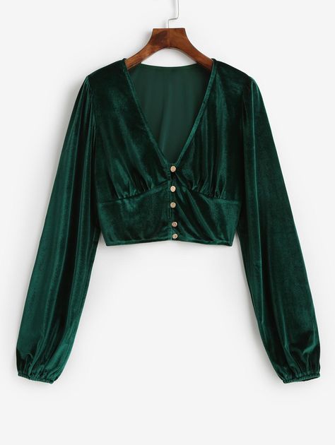 Velvet Shirt, Cute Blouses, Women Blouses, Slate Blue, Green Velvet, Black Crop Tops, Deep Green, Shop Blouses, Velvet Fabric