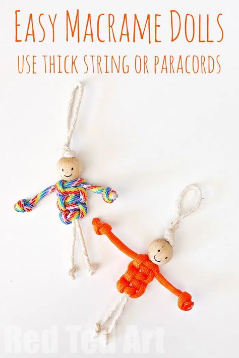 Easy Macrame Dolls (using Paracords) - Red Ted Art - Kids Crafts Macrame Dolls, Macrame Doll, Tutorial Macramé, Easy Macrame, Doll Videos, Craft Easy, Operation Christmas Child, Paracord Projects, Macrame Projects