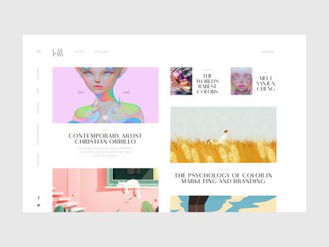 Magazine Grid, Online Magazine Website, Magazine Website Design, Magazine Concept, Magazine Web Design, Online Portfolio Website, 잡지 레이아웃, Colorful Website, Magazine Website