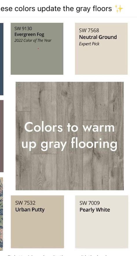 Colors That Go With Gray Floors, Wall Color For Gray Floor, Warm Up Gray Floors, Color Palette For Grey Floors, Paint Colors With Grey Floors, Paint Colors For Grey Floors, Light Flooring Kitchen, Wall Colors For Grey Floors, Wall Colors To Match Gray Flooring