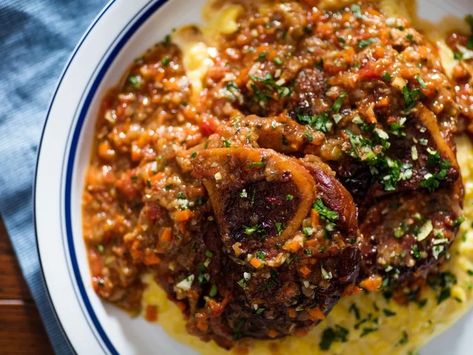 Osso Buco (Italian Braised Veal Shanks) Recipe Veal Shank, Risotto Alla Milanese, Osso Bucco, Beef Shank, Serious Eats, Winter Recipes, Beef Dishes, Polenta, Lemon Zest