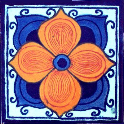 Mexican Tile Art, Mexican Tile Bathroom, Talavera Pattern, Boho Glam Home, Mexican Tiles, Beautiful Tiles, Dark Blue Flowers, Painted Tiles, Tile Crafts