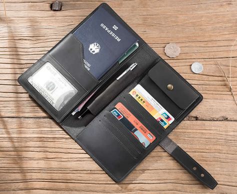 Handmade Genuine Leather Travel Credit Card Holder Wallet & Documents Organizer Handcrafted Leather Wallet, Travel Wallet Passport, Overview Design, Elegant Wallet, Leather Passport Wallet, Leather Travel Wallet, Wallets For Men, Credit Card Holder Wallet, Leather Passport Holder