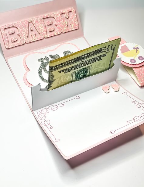 Birthday Money Envelope Ideas, Pop Up Money Card, Baby Shower Envelope Ideas, Baby Shower Money Gift Ideas, Money Holders Ideas, Pop Up Gift Card, Gift Money Holder, Cricut Baby Shower, Money Gift Card