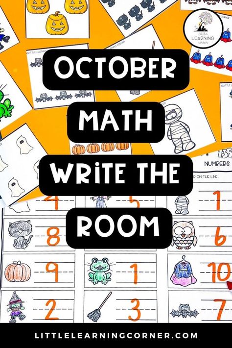 October Math Write the Room Halloween Math Kindergarten, Math Write The Room, Kindergarten Reading Centers, October Math, Numbers To 20, March Math, Fall Family Fun, Kindergarten Themes, Math Writing