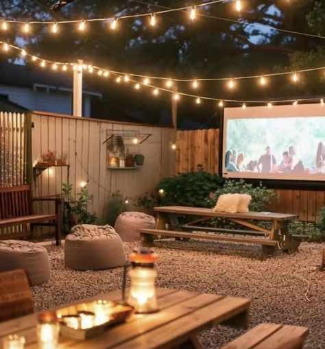 Patio And Backyard Ideas, String Lights Backyard Ideas, Porch Nook Ideas, Light In Backyard, Active Backyard Ideas, Tiny House Patio Outdoor Spaces, Covered Patio Before And After, Backyard Light Ideas, Patio Decorating Ideas With Pool