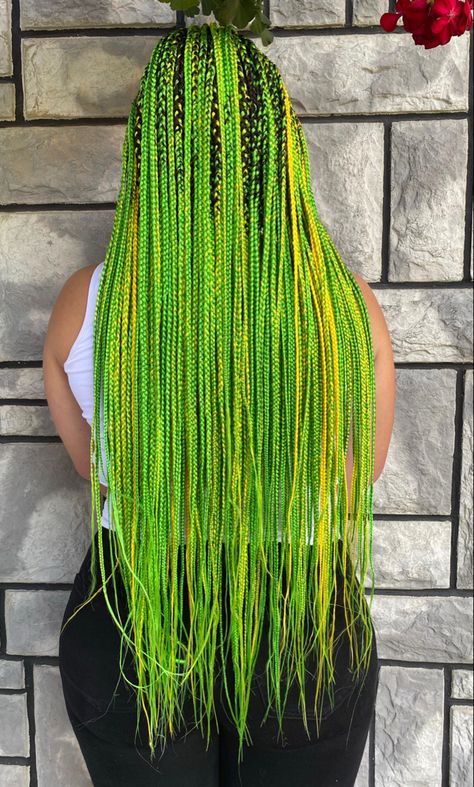 Neon Box Braids, Green And Yellow Braids, Boxbraids Hairstyle, Rasta Hair, Braiding Hairstyles, Tomorrow Land, Yellow Photography, Afro Braids, Rainbow House