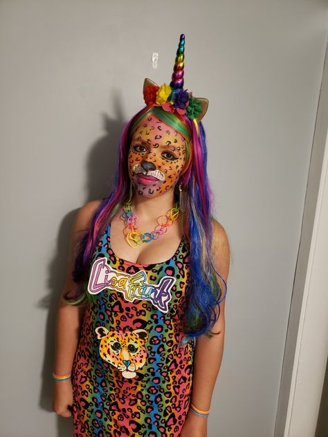 Lisa Frank Costume Halloween, Diy Lisa Frank Costume, Lisa Frank Halloween Costume, Lisa Frank Fashion, Lisa Frank Cat Makeup, Lisa Frank Photoshoot, Neon Halloween Costume, Lisa Frank Leopard Makeup, Halloween Lisa Frank