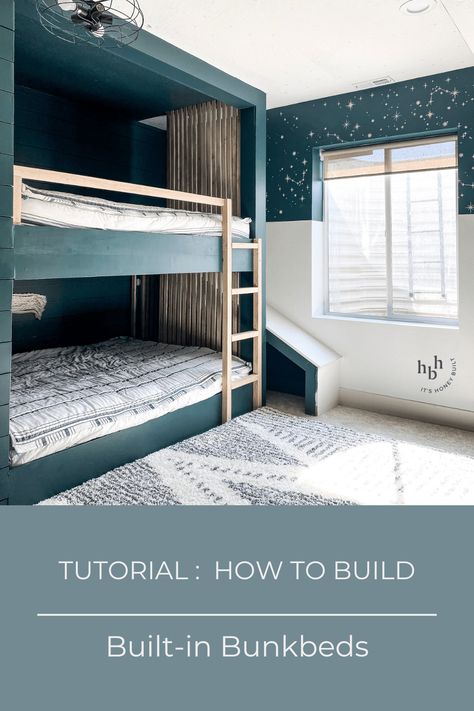 Bunk Bed On Wall, How To Build A Bunk Bed Diy, Full Over Queen Bunk Bed Plans, Diy Full Size Bunk Beds, Top Bunk Bed Ideas, Queen Over Queen Bunk Beds, Bunk Bed Slide, Bunk Bed Plan, Full Size Bunk Beds