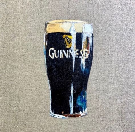 Sláinte!!! I am so very proud of this painting! I have used a rough natural linen canvas (that btw cost a fortune), and decided to focus on the details of the glass leaving everything else literally bare! I wanted both to show case how beautiful the canvas is by itself, and as well the beauty and intricacy of the pint glass! Hope you like it! More to come!! This painting is 30 cm by 40, oil on wrapped canvas, for sale! Check my online shop! Link in the bio ☘️ 10% off for today only!!!! . . .... Irish Culture Art, Irish Pub Wall Decor, Irish Painting Ideas, Guinness Painting, Guinness Art, Dublin Tattoo, Dublin Art, Irish Paintings, Irish Pub Decor