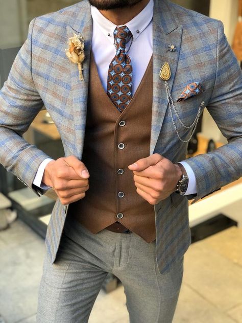 Flower Pocket, Suit Clothes, Clothes Jacket, Mens Suit Vest, Pants Gift, Suits Men, Check Suit, Checked Suit, Designer Suits For Men