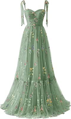 Prom Dresses For Teens Long, Tea Length Prom Dress, Flower Prom Dress, Tulle Prom Dresses, Embroidery Tulle, Elegant Prom Dresses, Evening Party Gowns, Princesa Disney, Prom Dresses For Teens