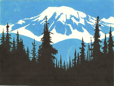 mountain illustration Mountain Vector Art, Mountain Illustration Simple, Camping Illustration Art, Mountains Illustration, Mountains Drawing, Japanese Mountains, Pacific Northwest Art, Smokey The Bear, Relief Printmaking